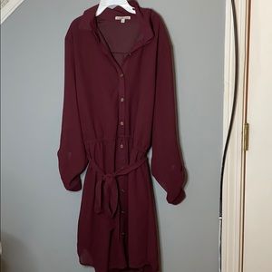 Maroon Long Sleeve Button Up Dress
